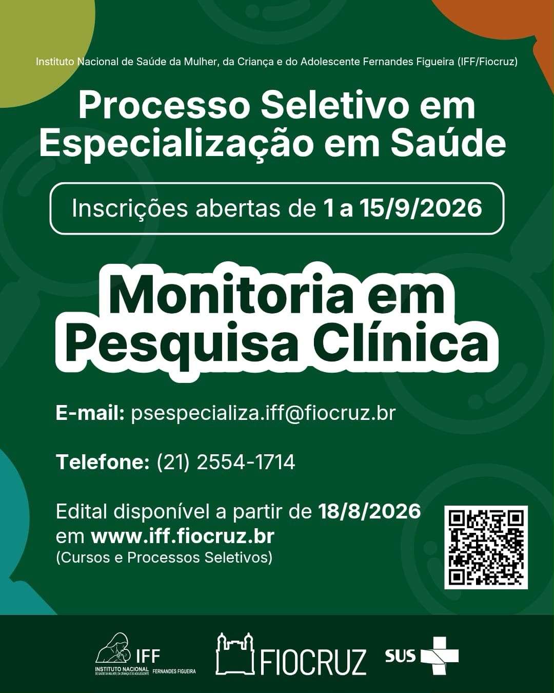 Chamada Pública do Programa Especialização Multiprofissional em Monitoria da Pesquisa Clínica – 2027
